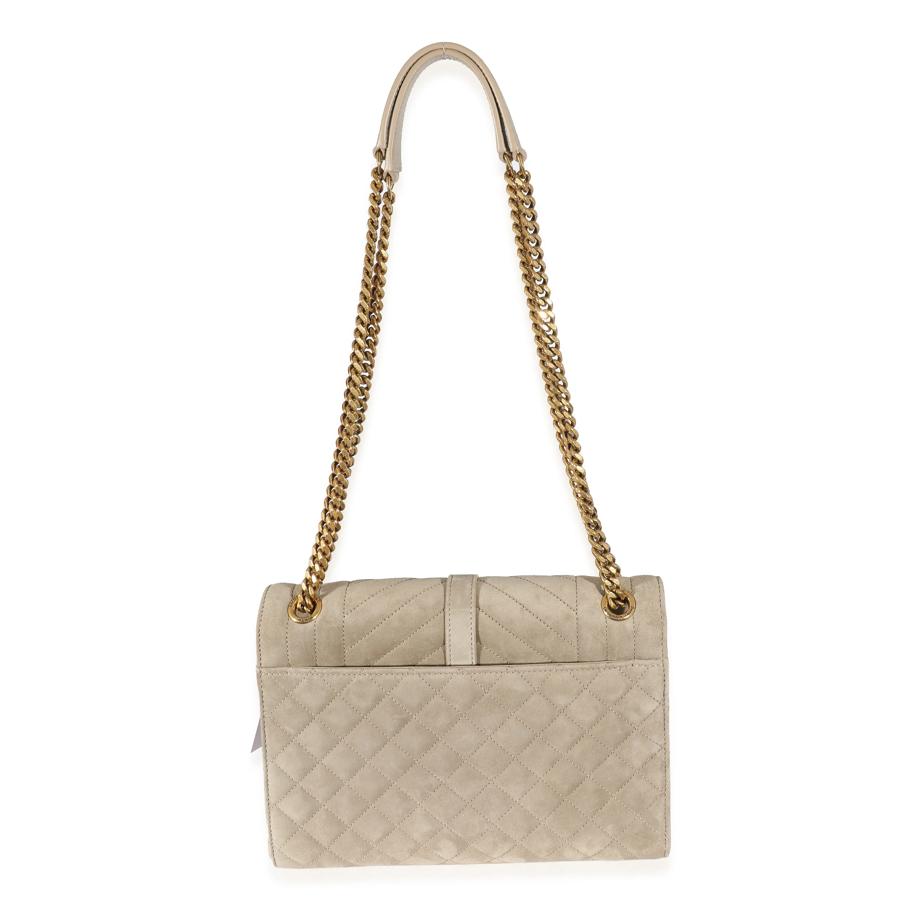 Saint Laurent Beige Suede Mixed Matelasse Triquilt Medium Monogram Envelope Satc