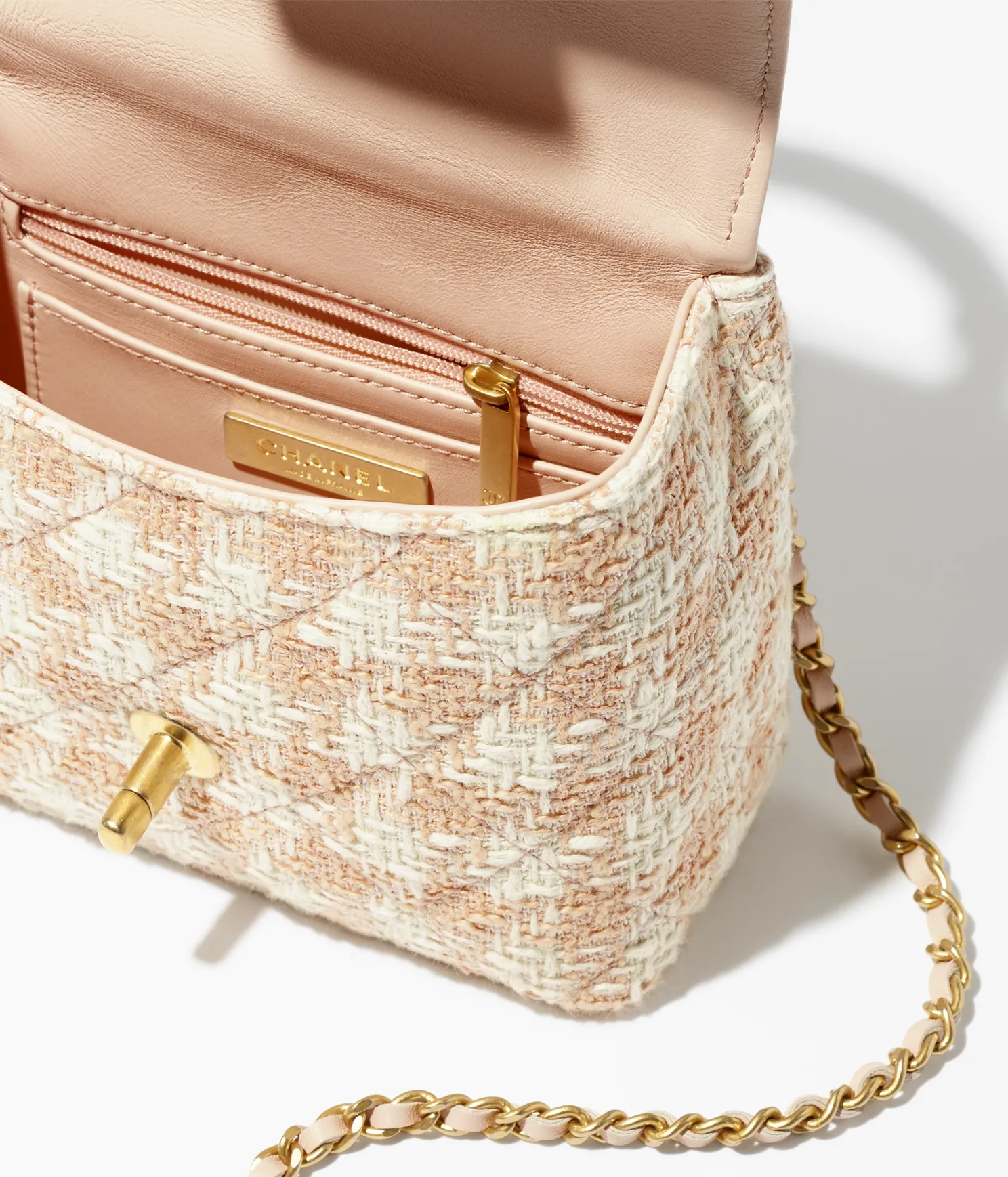 MINI FLAP BAG WITH TOP HANDLE-Orange & Ecru