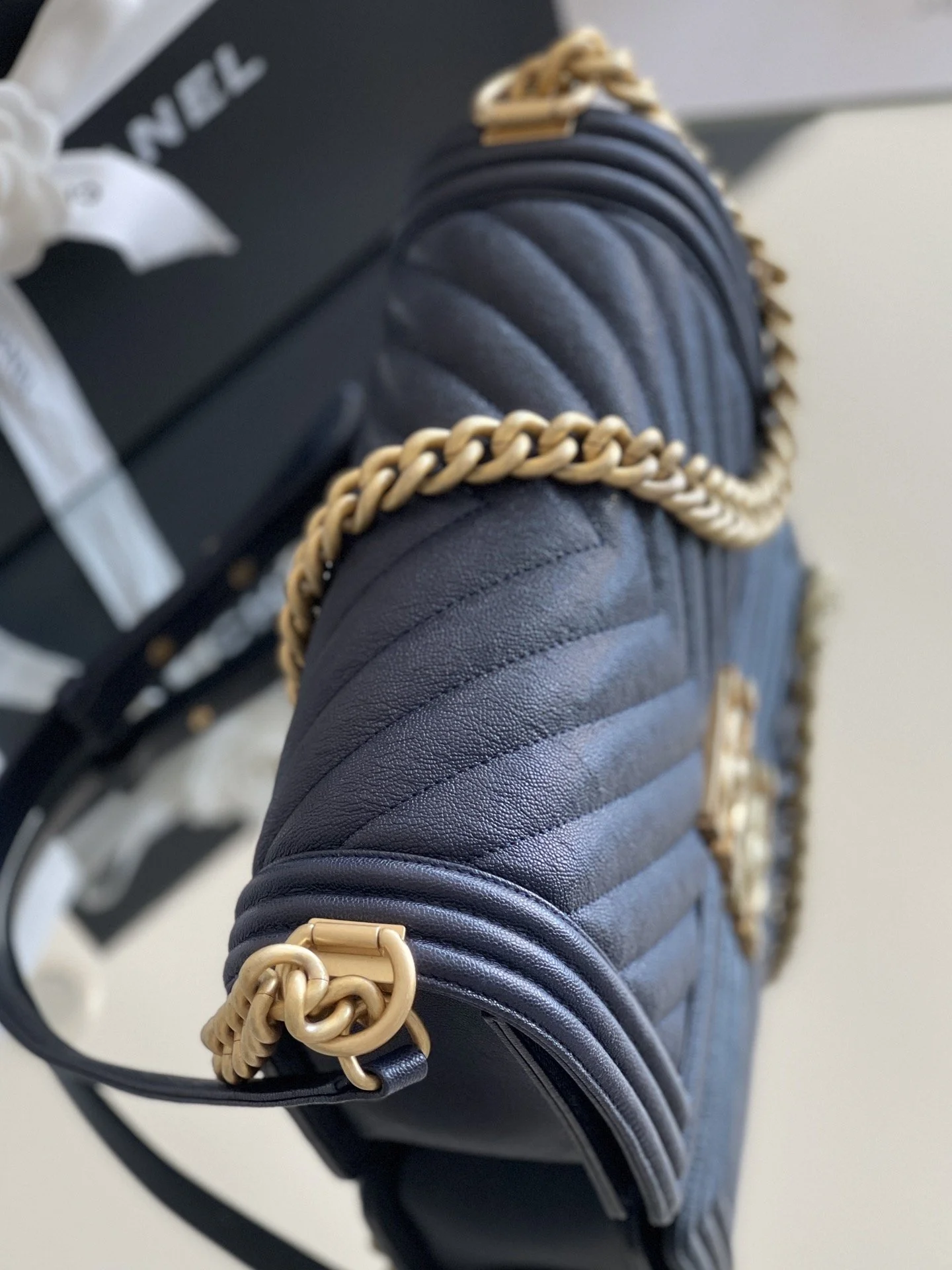 Chanel Medium Boy Handbag Dark Blue For Women 9.8in/25cm A67086