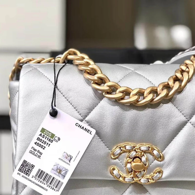 Chanel 19 Flap Bag As1160 Silver