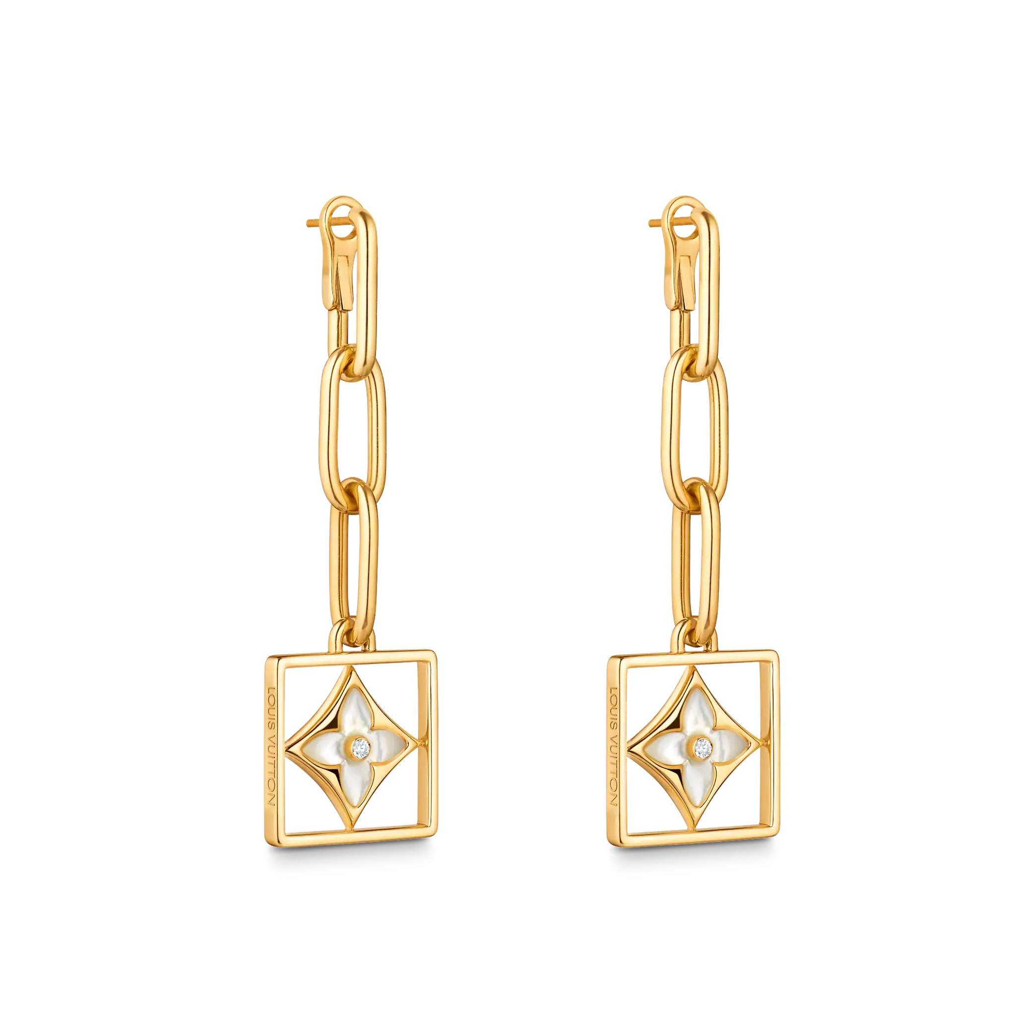 B Blossom Yellow Gold, White Mother-of-Pearl and Diamond Earrings