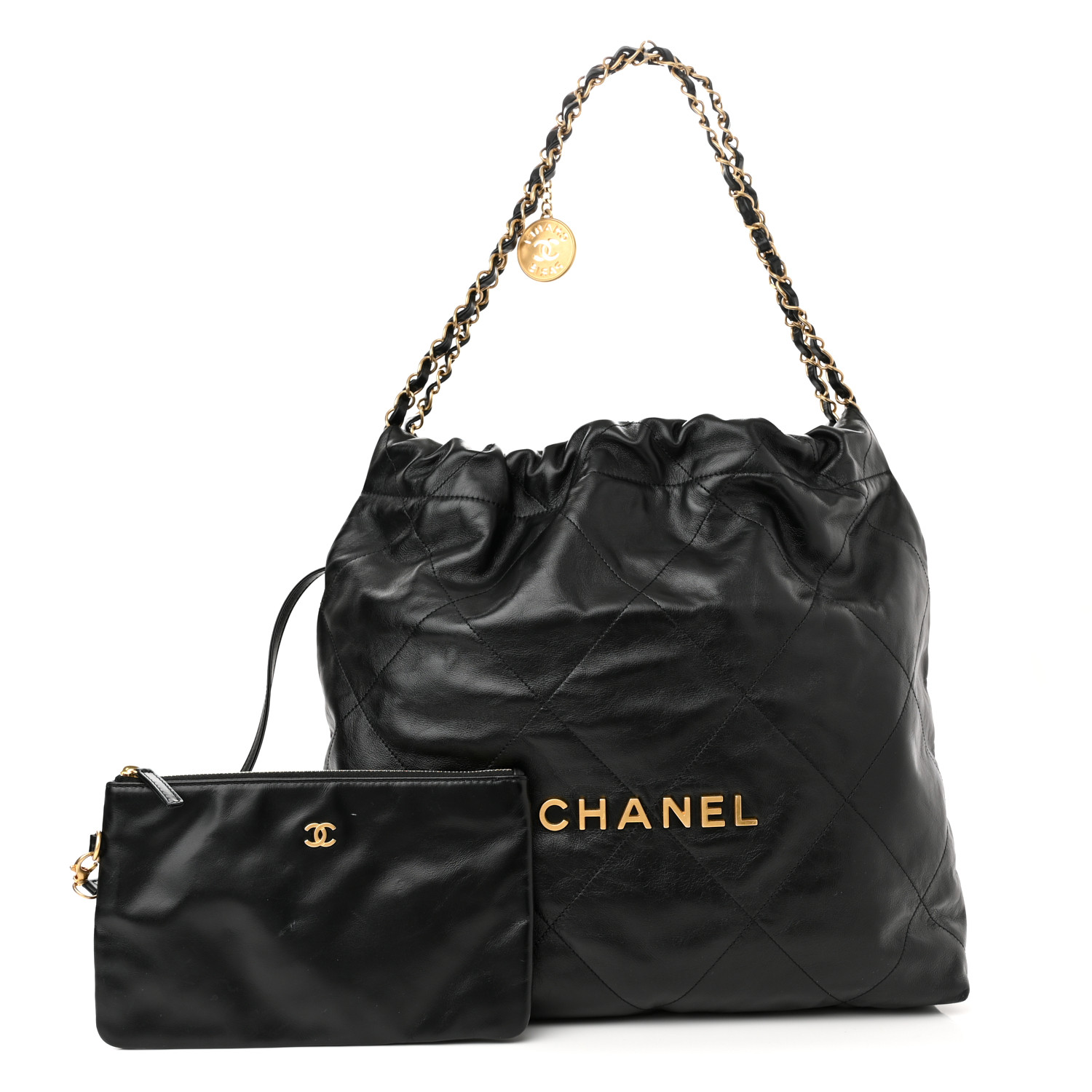 Shiny Calfskin Quilted Small Chanel 22 Black