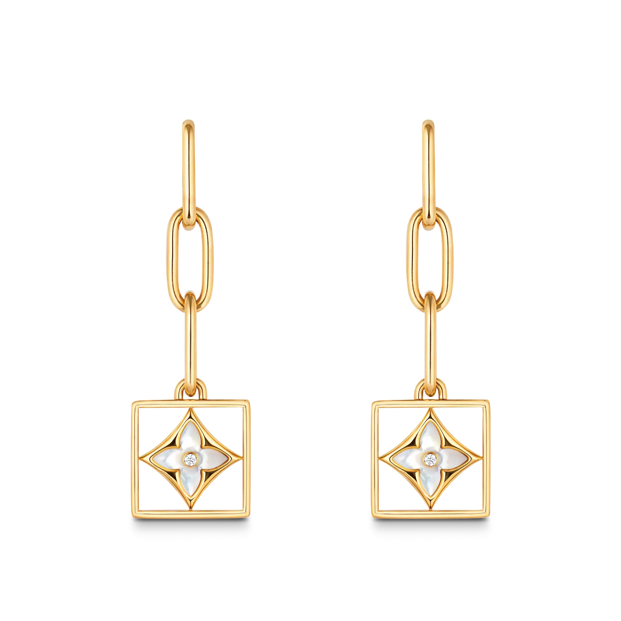 B Blossom Yellow Gold, White Mother-of-Pearl and Diamond Earrings