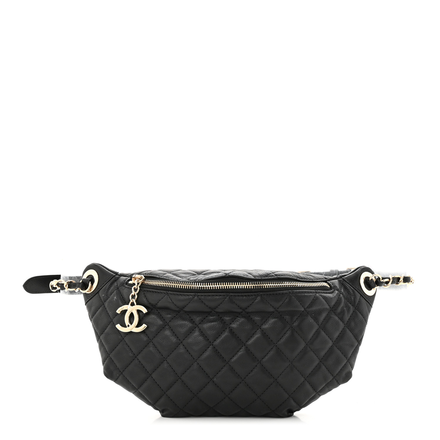 Calfskin Quilted Banane Waist Bag Fanny Pack Black