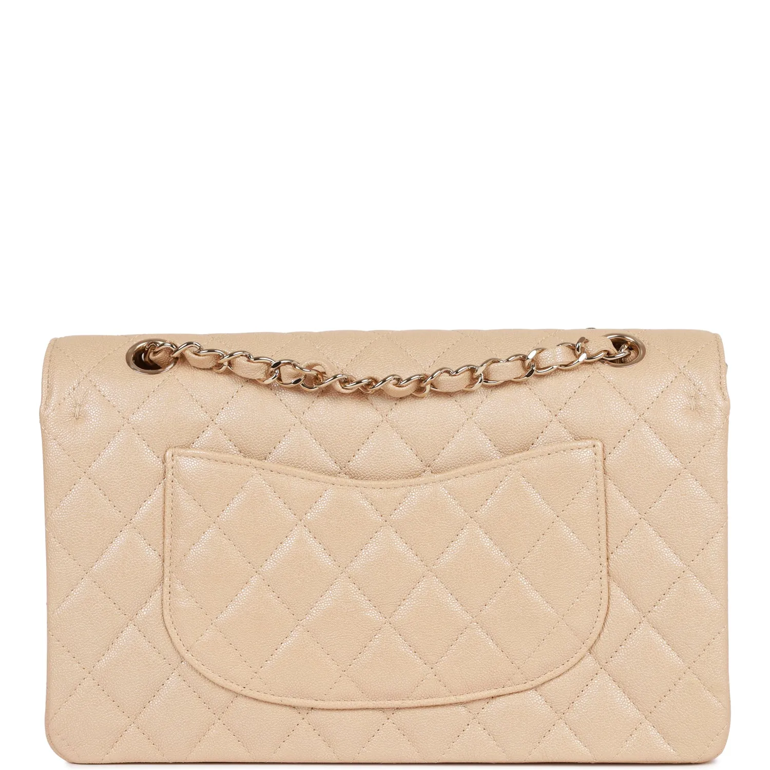 Medium Classic Double Flap Bag Beige Iridescent Caviar Light Gold Hardware