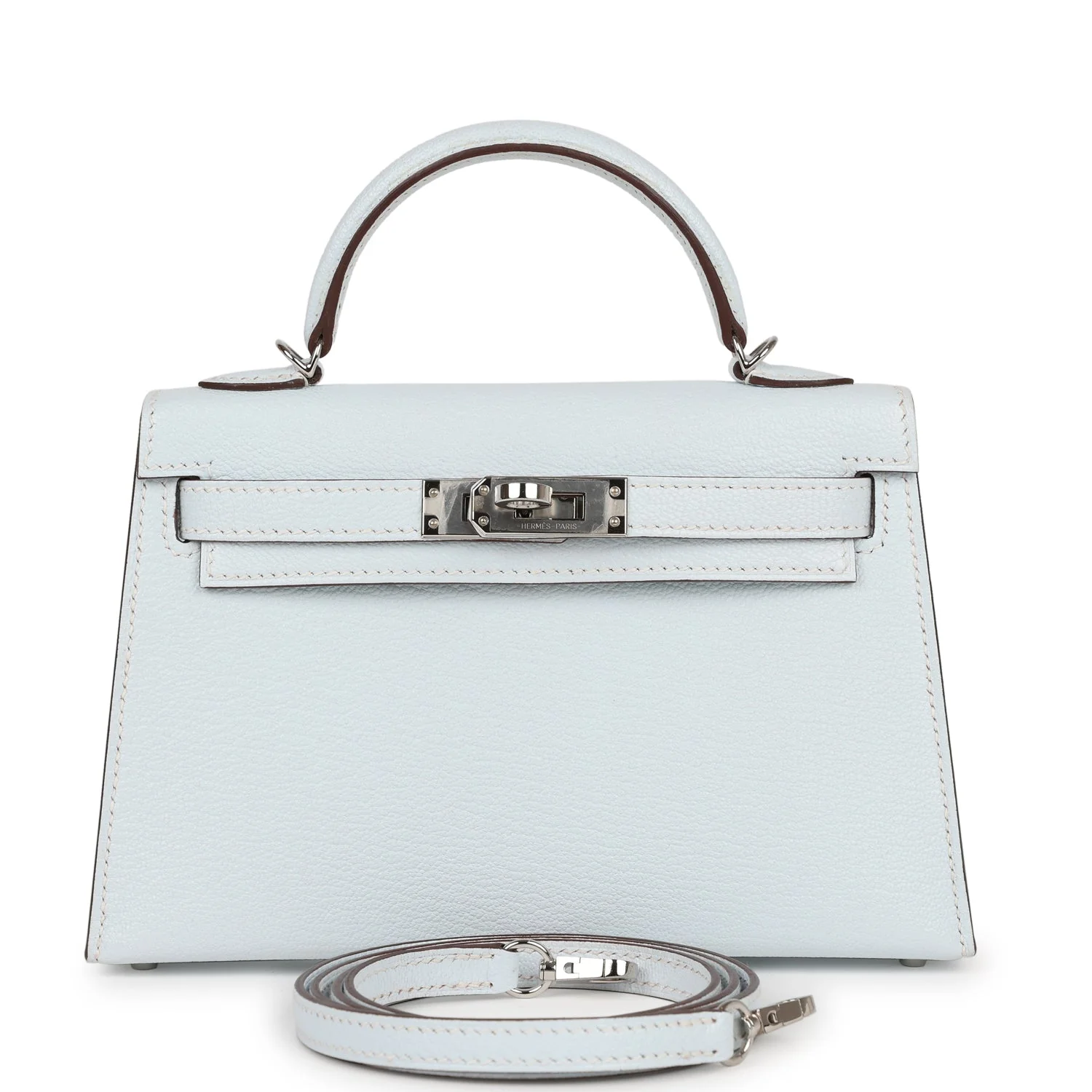 Pre-owned Hermes Kelly Sellier 20 Bleu Brume Chevre Palladium Hardware