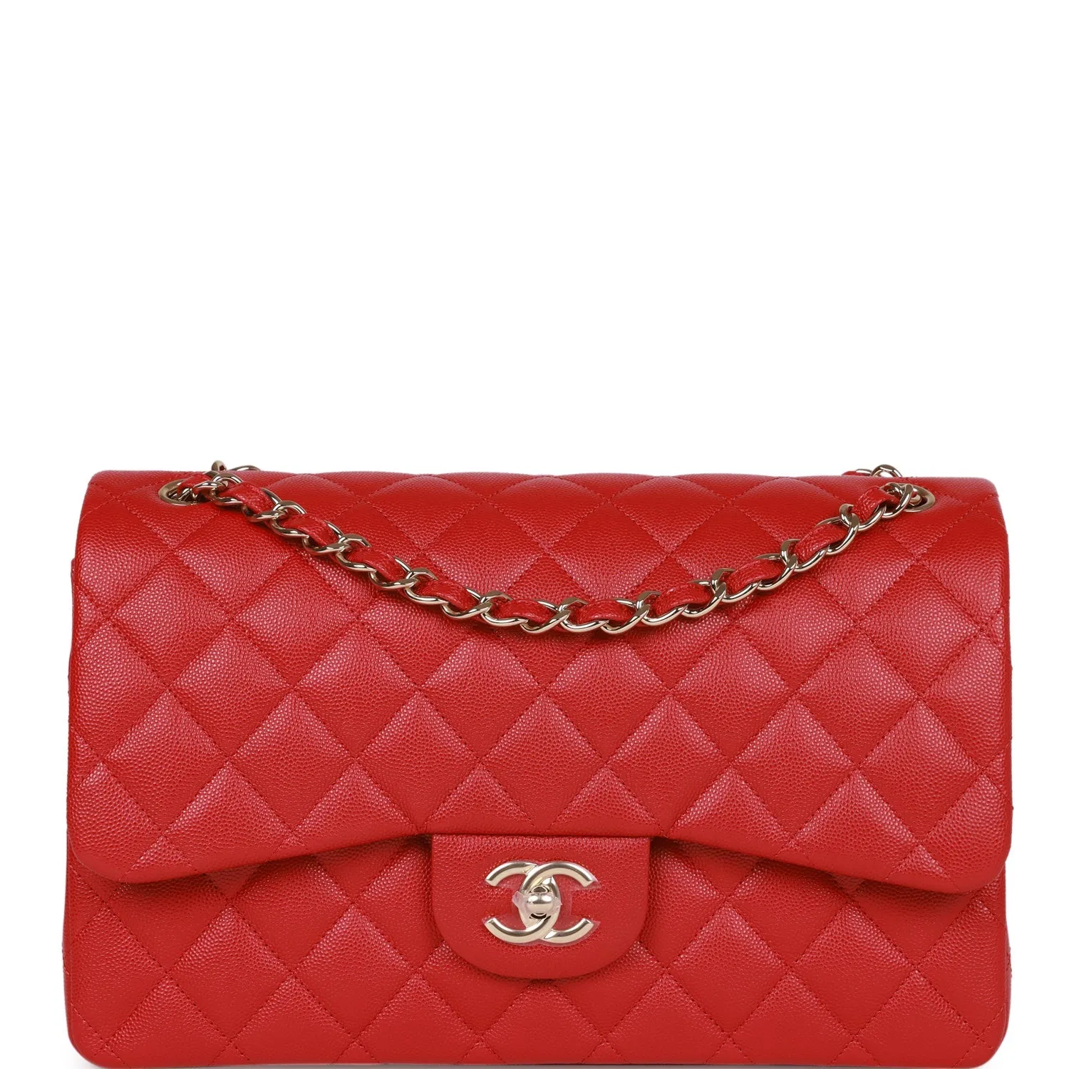 Jumbo Classic Double Flap Bag Red Caviar Light Gold Hardware
