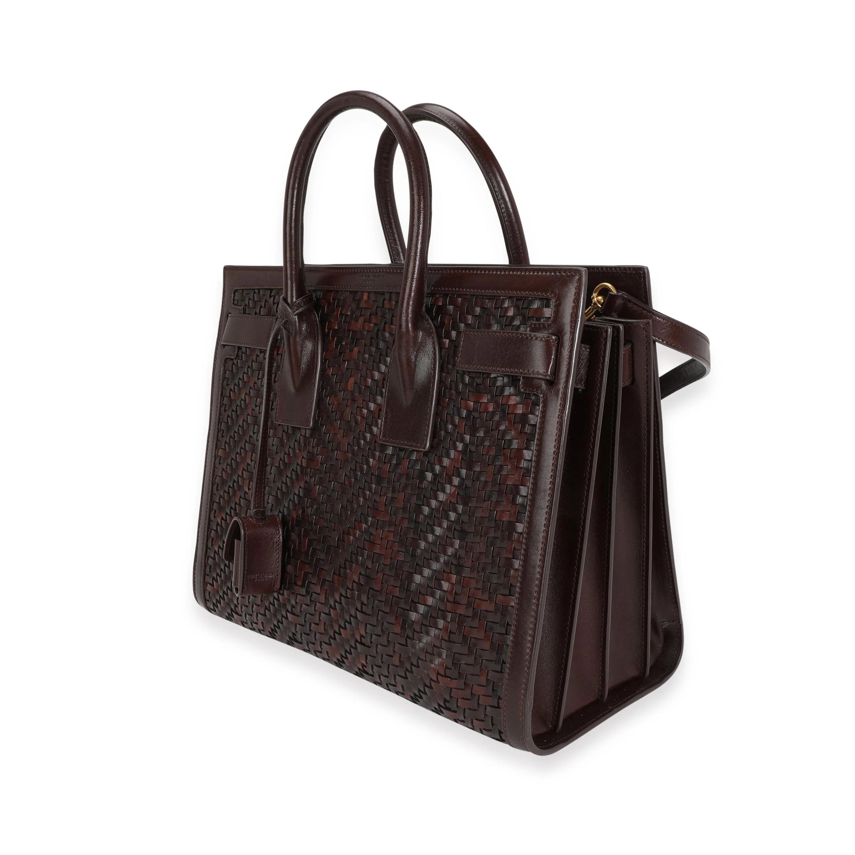 Saint Laurent Brown Woven Leather Small Sac De Jour