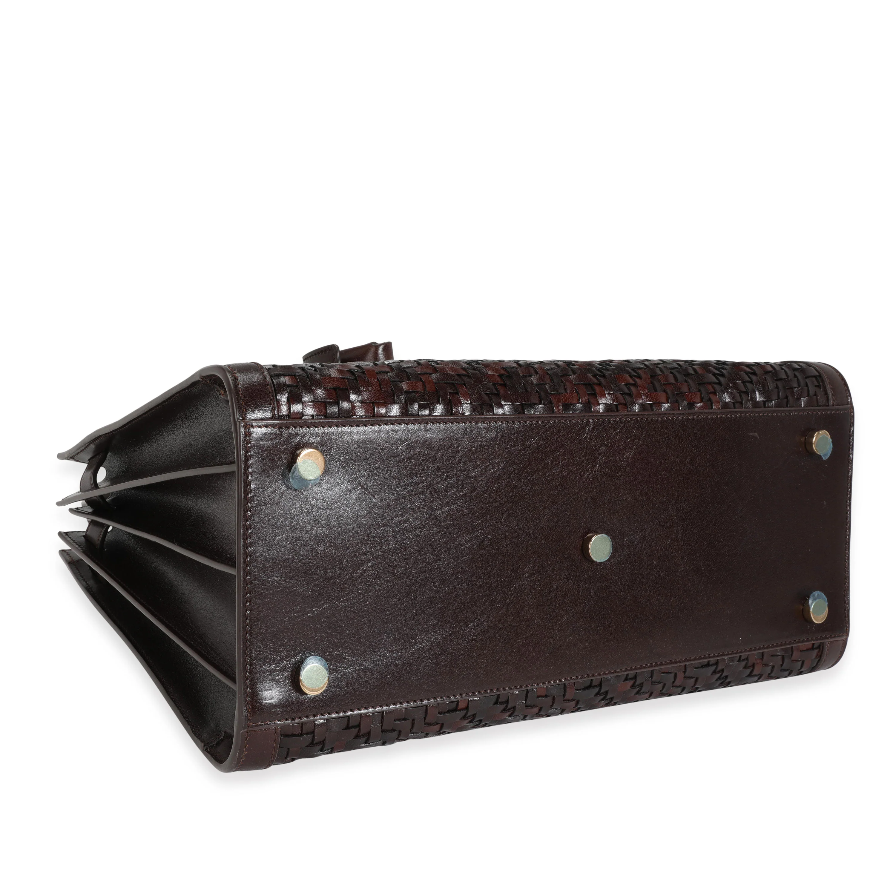 Saint Laurent Brown Woven Leather Small Sac De Jour