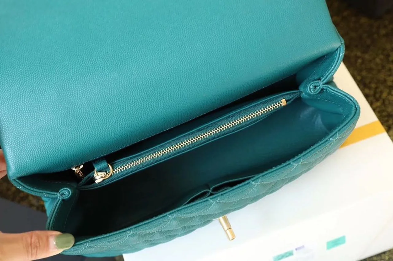 Chanel Large Flap Bag With Top Handle Teal For Women, Womens Handbags, Shoulder And Crossbody Bags 11in/28cm A92991