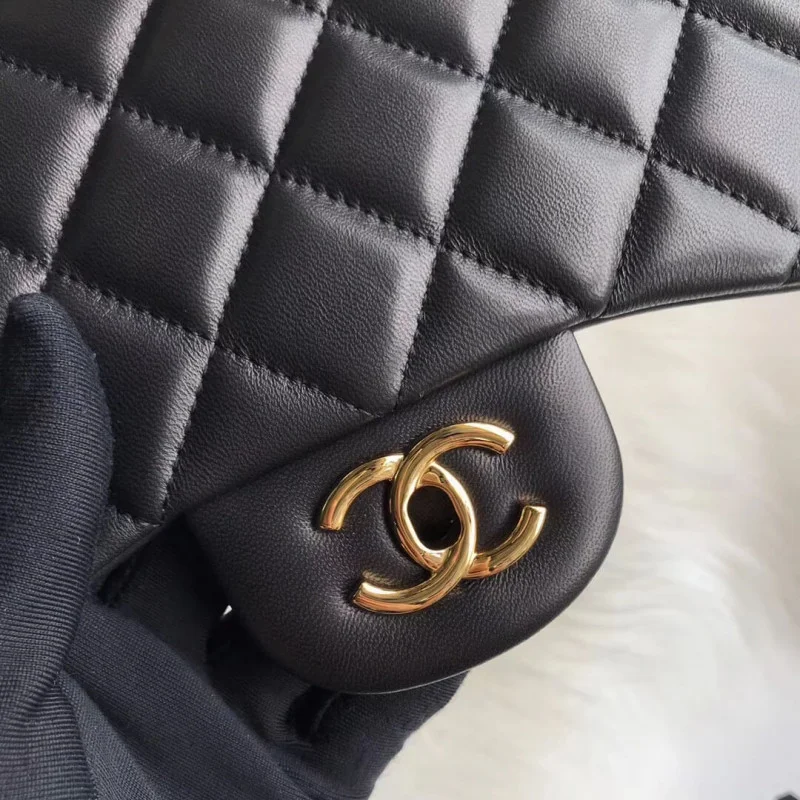 Chanel Lambskin 30Cm Class-Flap Bag A1113 Black