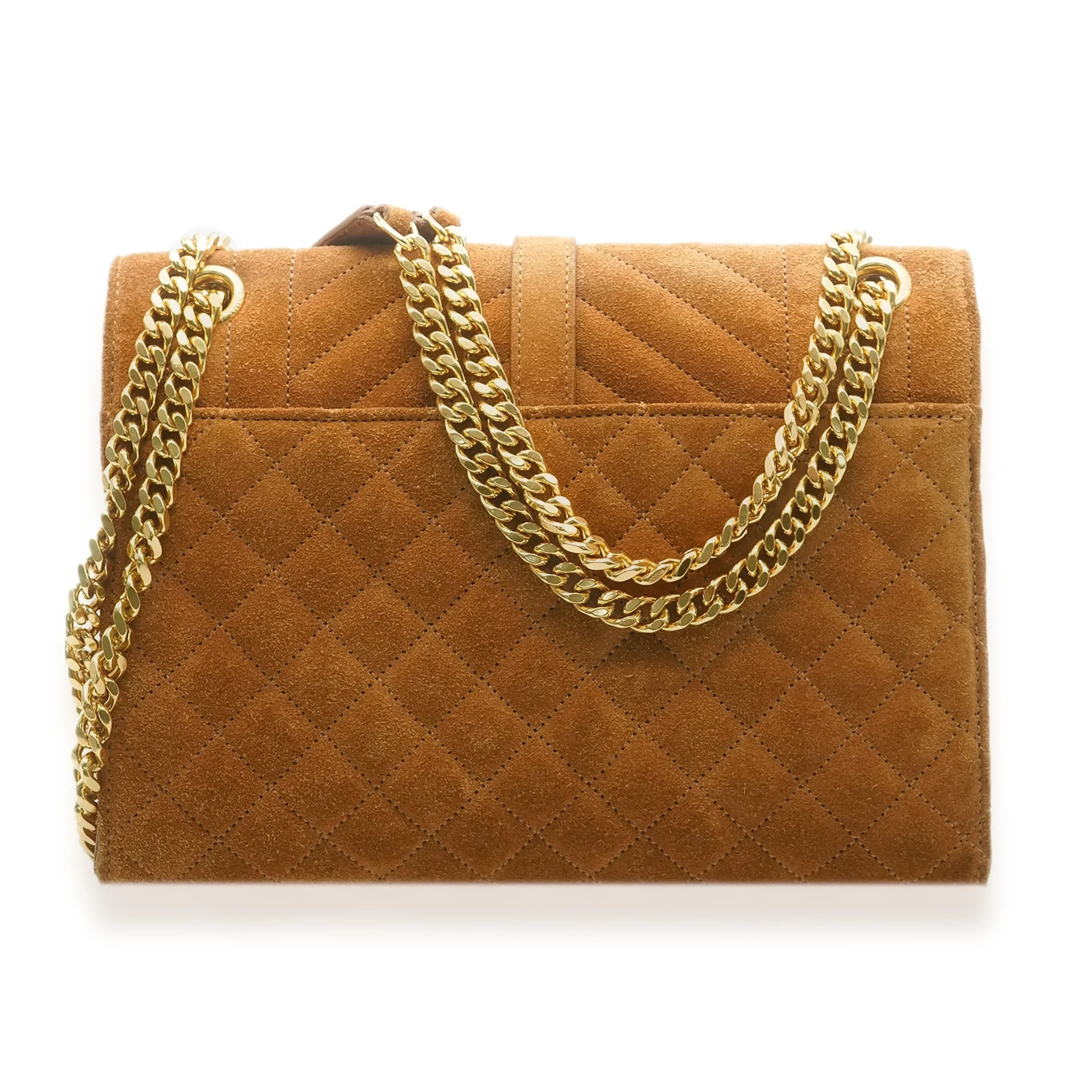 Saint Laurent Brown Suede Tri Quilt Envelope Flap Chain Bag