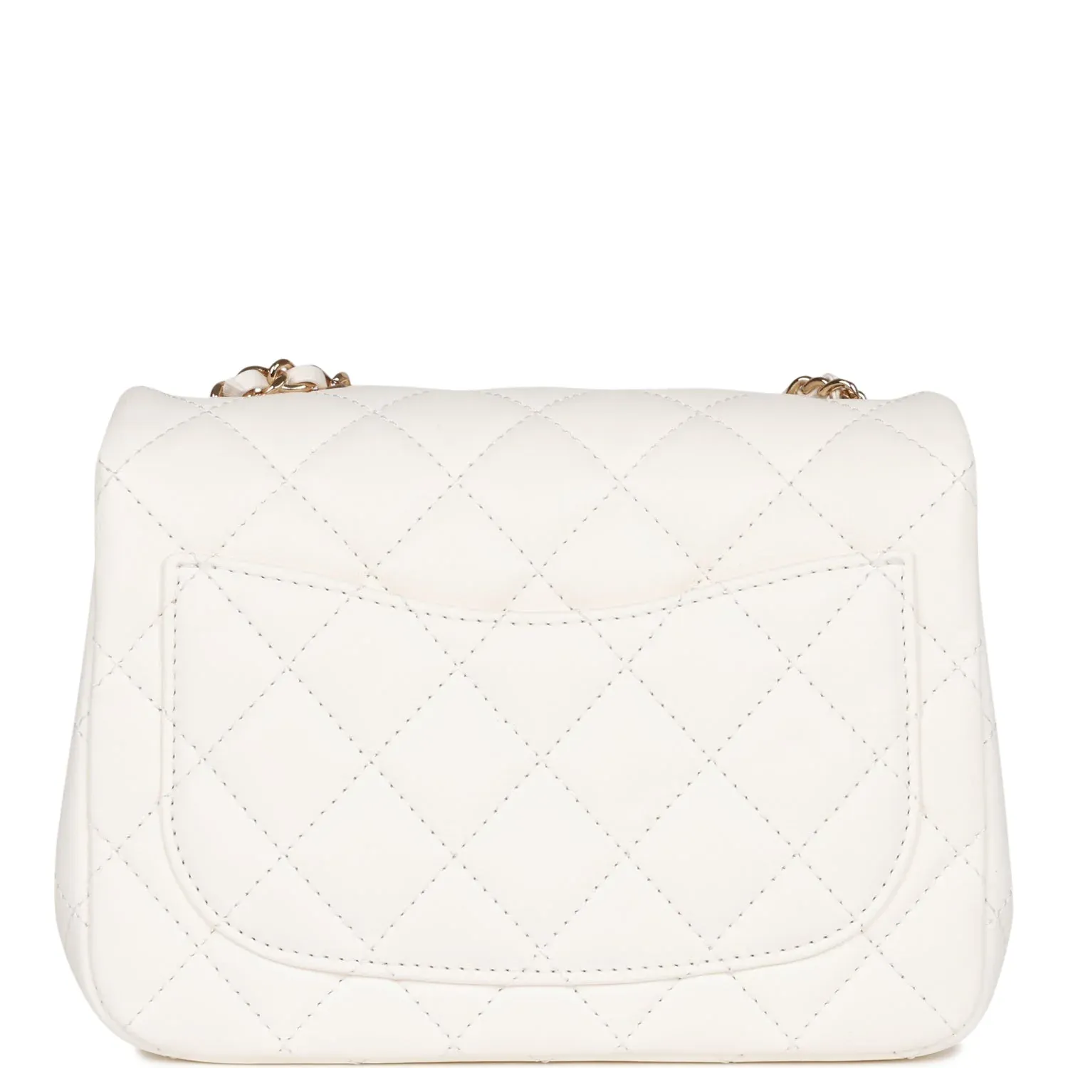 Pearl Crush Mini Square Flap Bag White Lambskin Light Gold Hardware