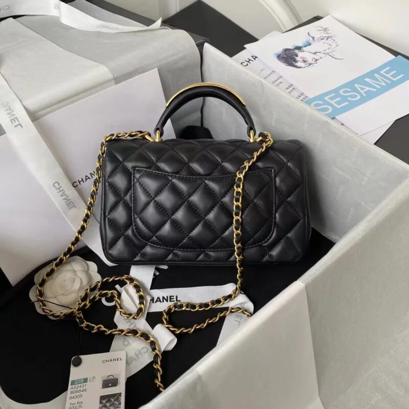 Chanel Lambskin Mini Flap Bag With Top Handle Black As2431
