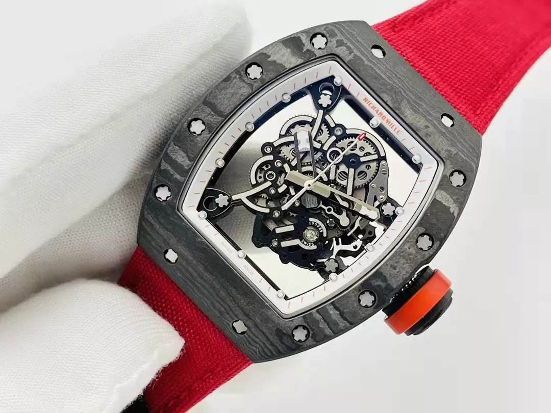 RM055 Skeleton Dial Black Bezel Red Canvas Strap RMS RMUL2