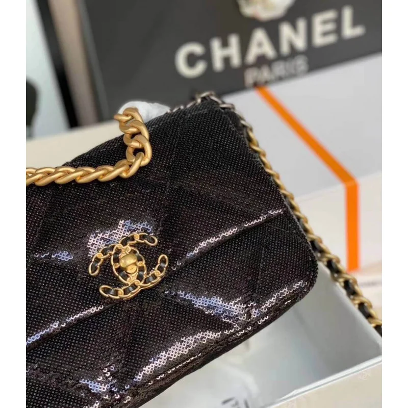 Chanel 19 Flap Bag In Tweed&AmpSequins As1160