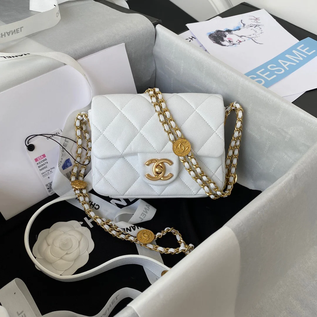 Chanel Mini Flap Bag With Top Handle Gold Hardware White For Women, Women’s Handbags, Shoulder Bags 7.9in/20cm AS2431