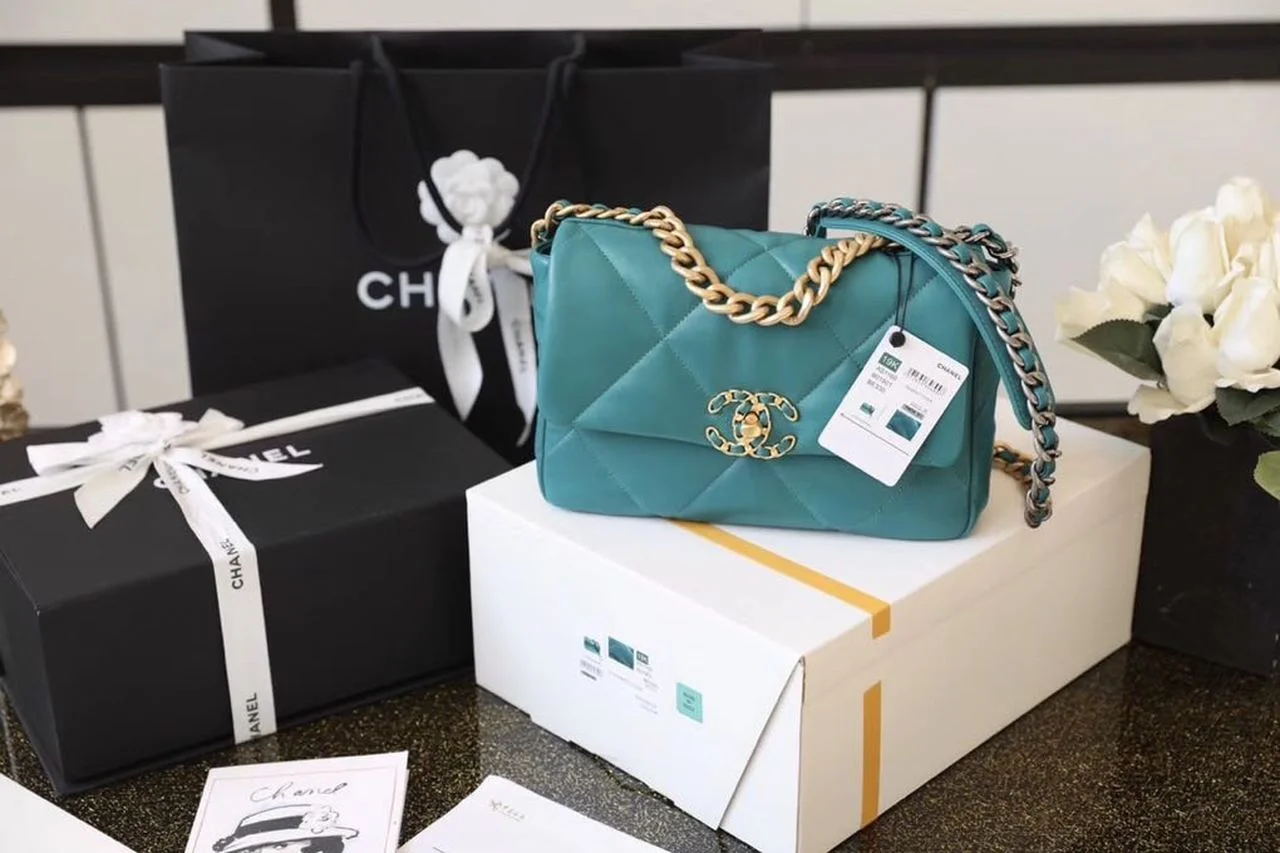 Chanel 19 Handbag 26cm Teal For Women AS1160