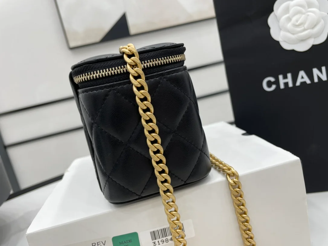 Chanel Small Vanity Case Black With Gold Zipper For Women, Women’s Bags 5.9in/15cm