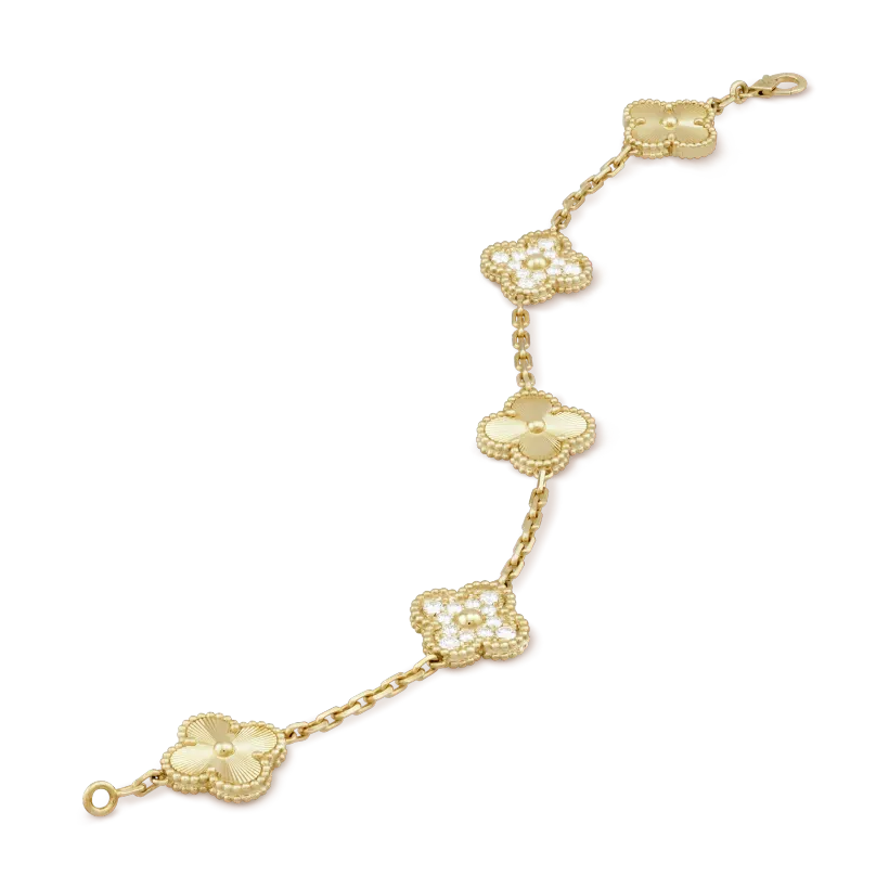 Vintage Alhambra bracelet, 5 four-leaf lucky totems