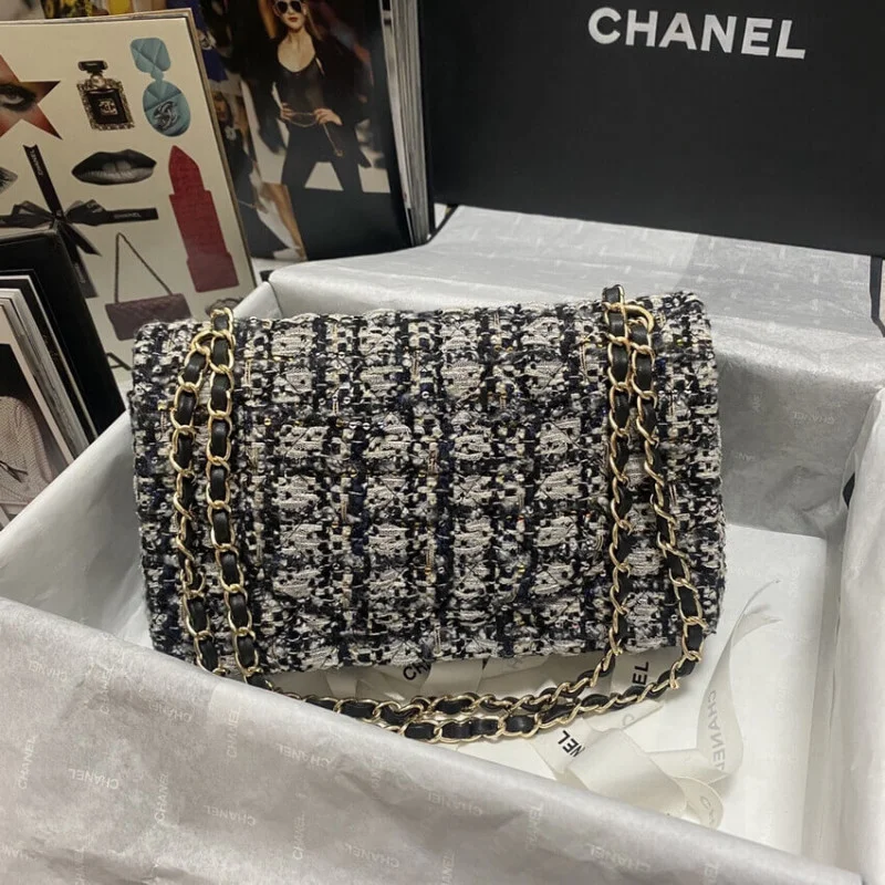 Chanel Class-Flap Bag In Black/Beige Glittered Tweed 1112