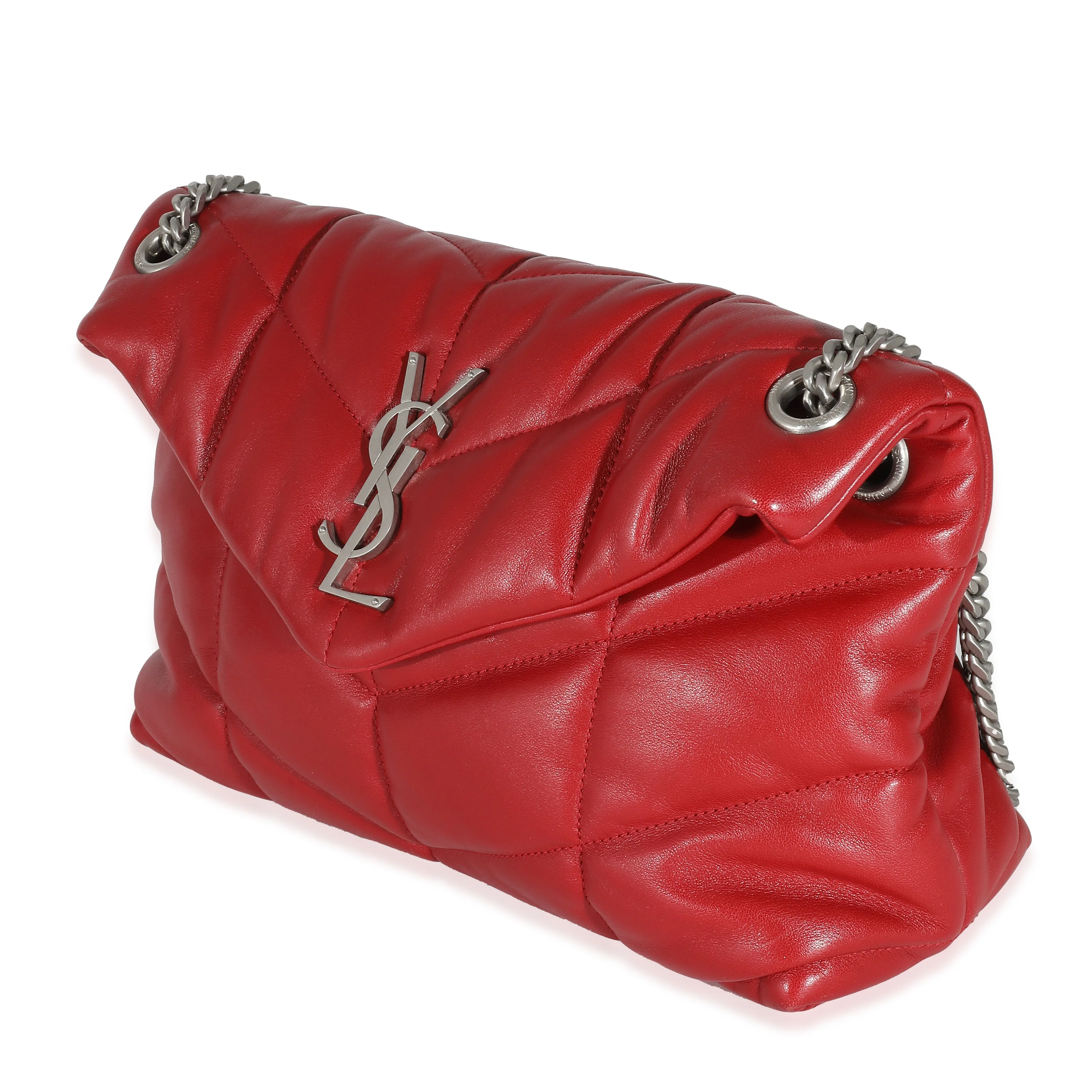 Saint Laurent Red Quilted Lambskin Small Loulou Puffer