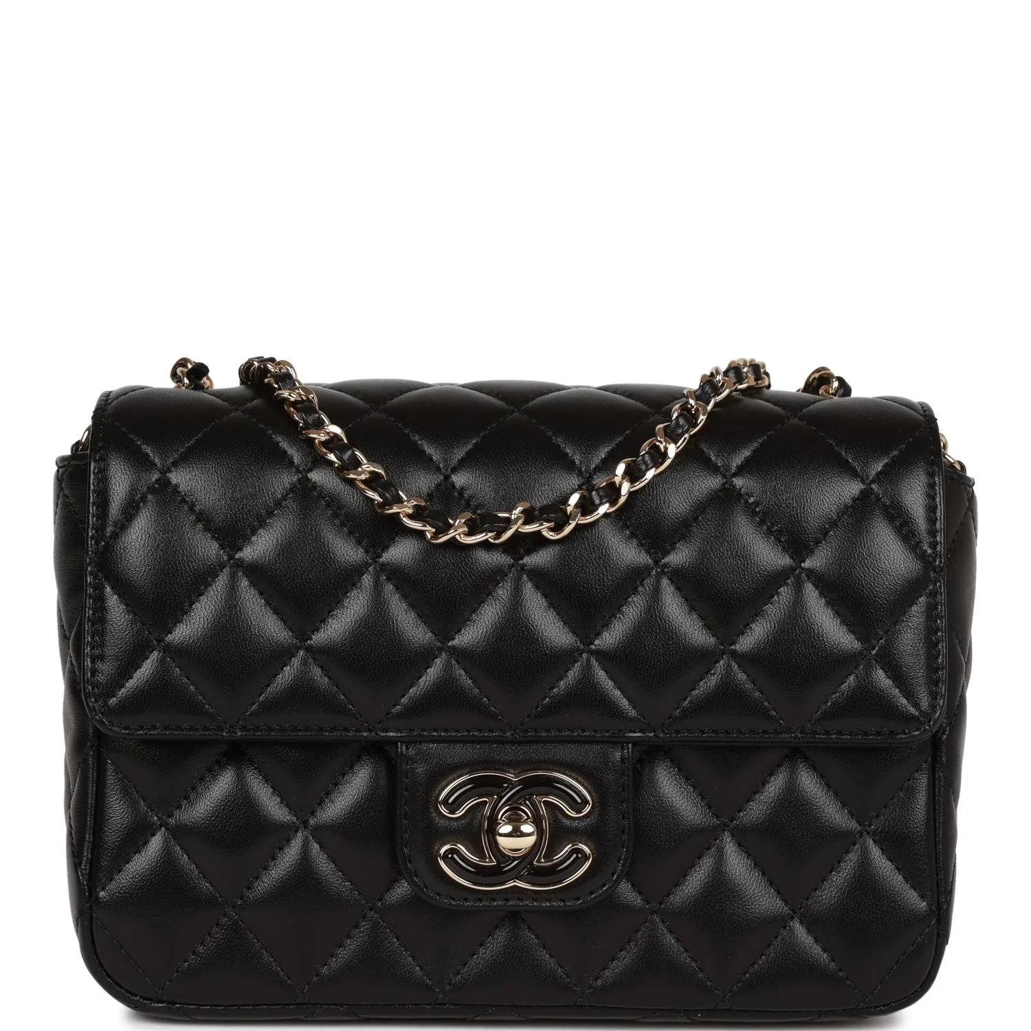 Candy Heart Mini Flap Bag Black Lambskin Enamel and Light Gold Hardware