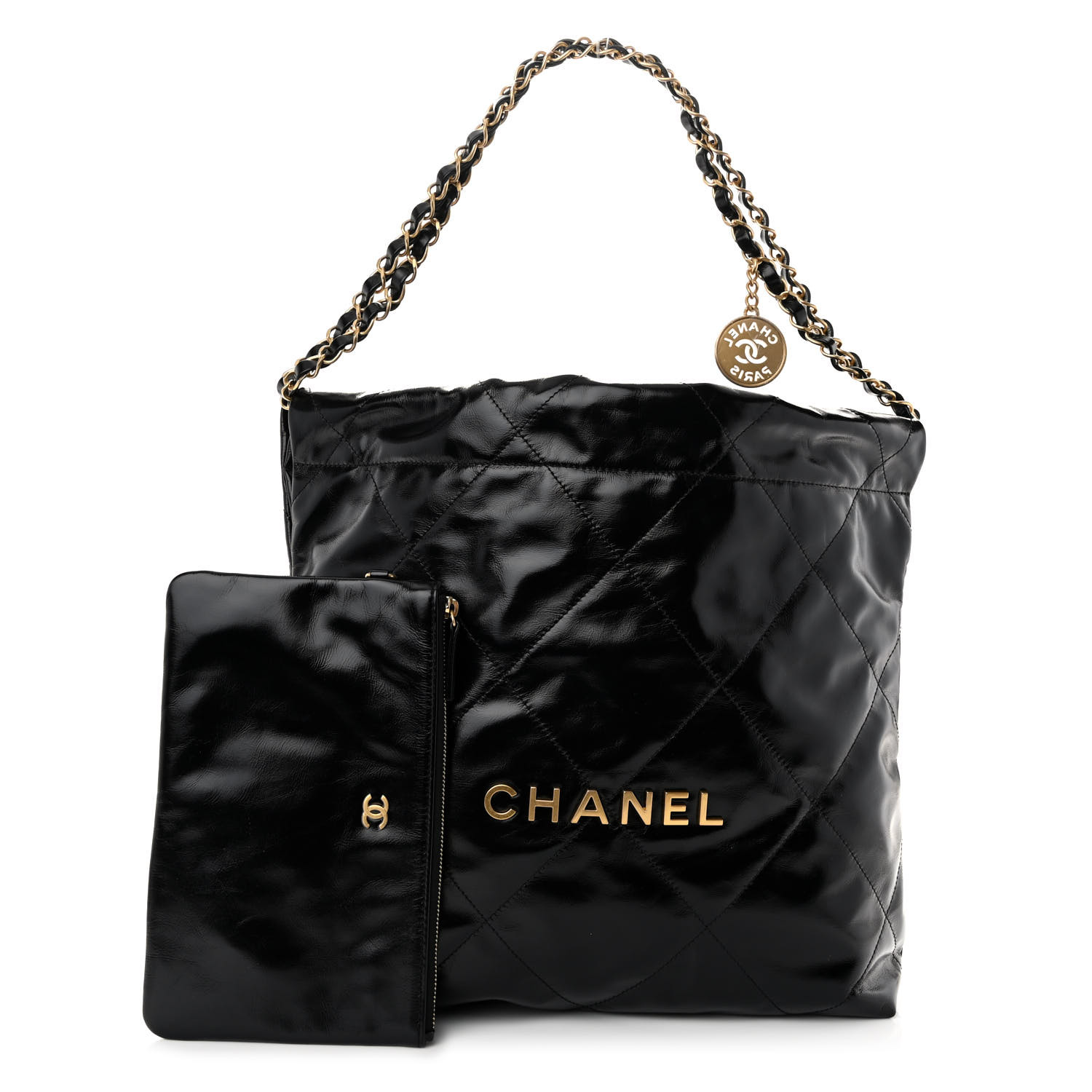Glazed Calfskin Quilted Small Chanel 22 Black