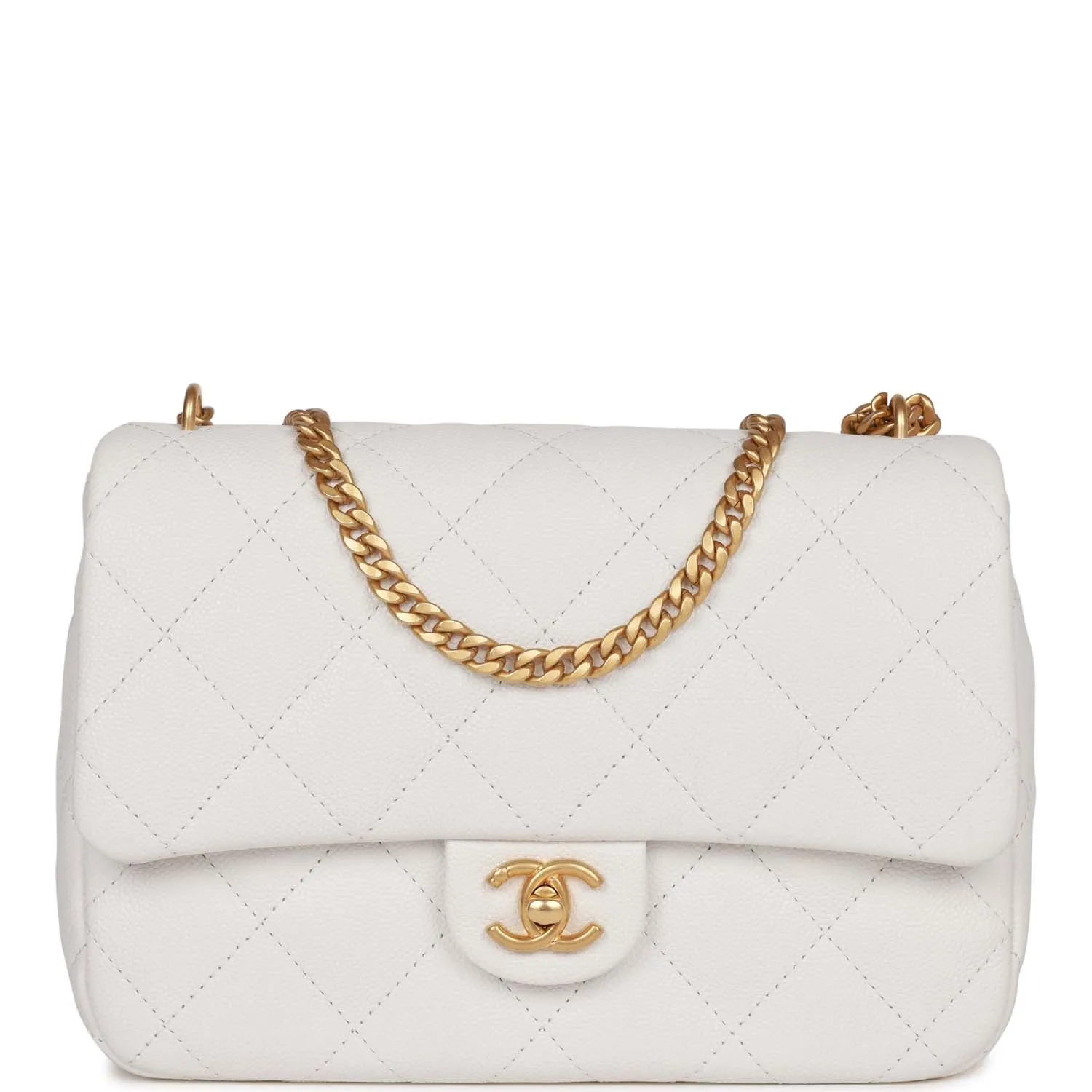 Medium Sweetheart Crush Flap Bag White Caviar Antique Gold Hardware