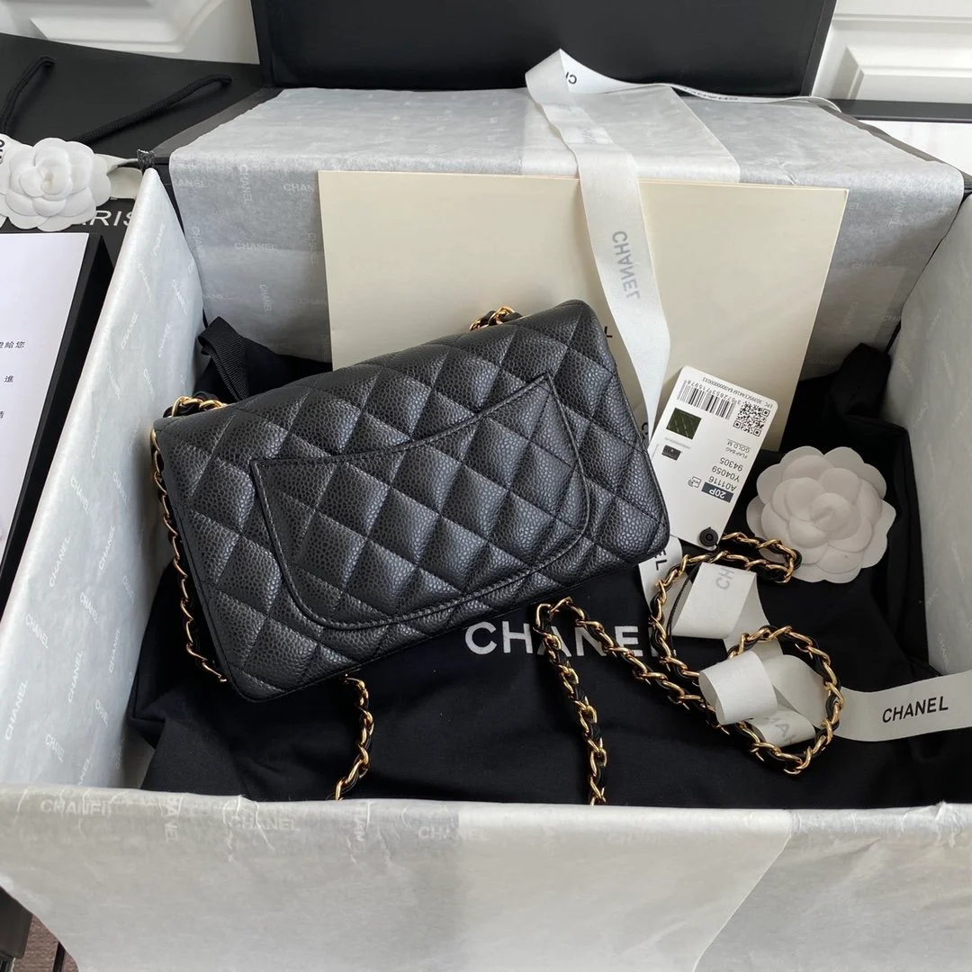Chanel Mini Classic Handbag Black For Women 6.7in/17cm