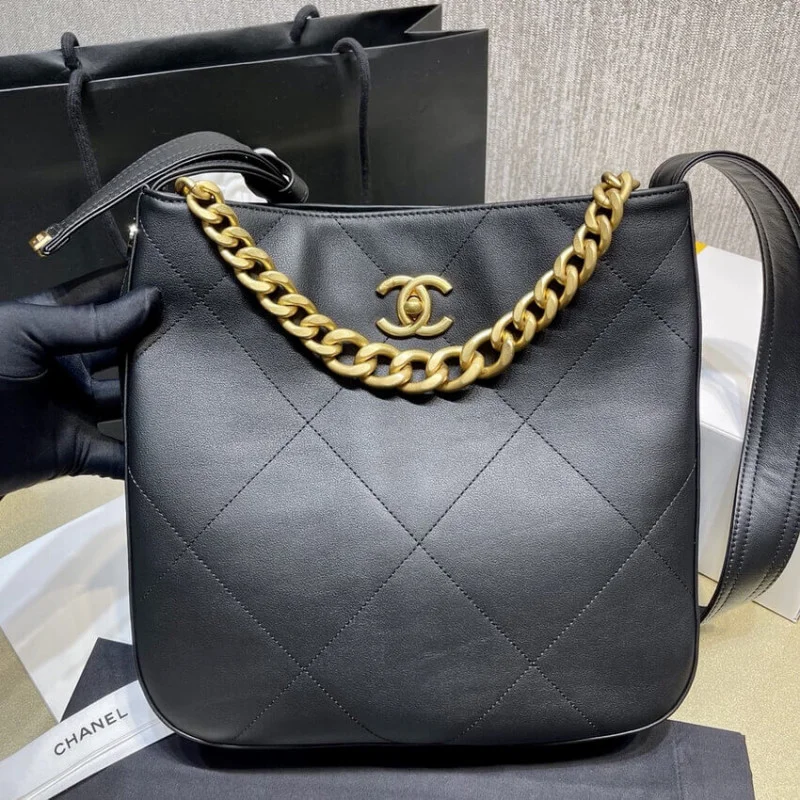 Chanel Hobo Handbag Calfskin Black As2844