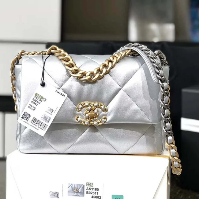 Chanel 19 Flap Bag As1160 Silver