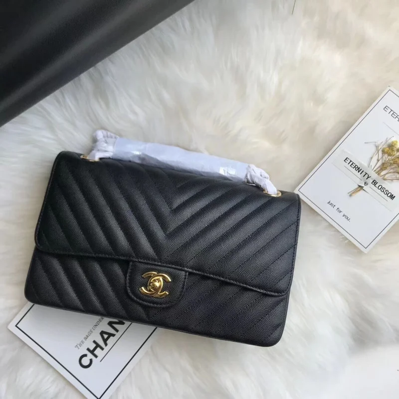 Chanel Chevron Caviar Calfskin Class-Flap Bag A01112 Black
