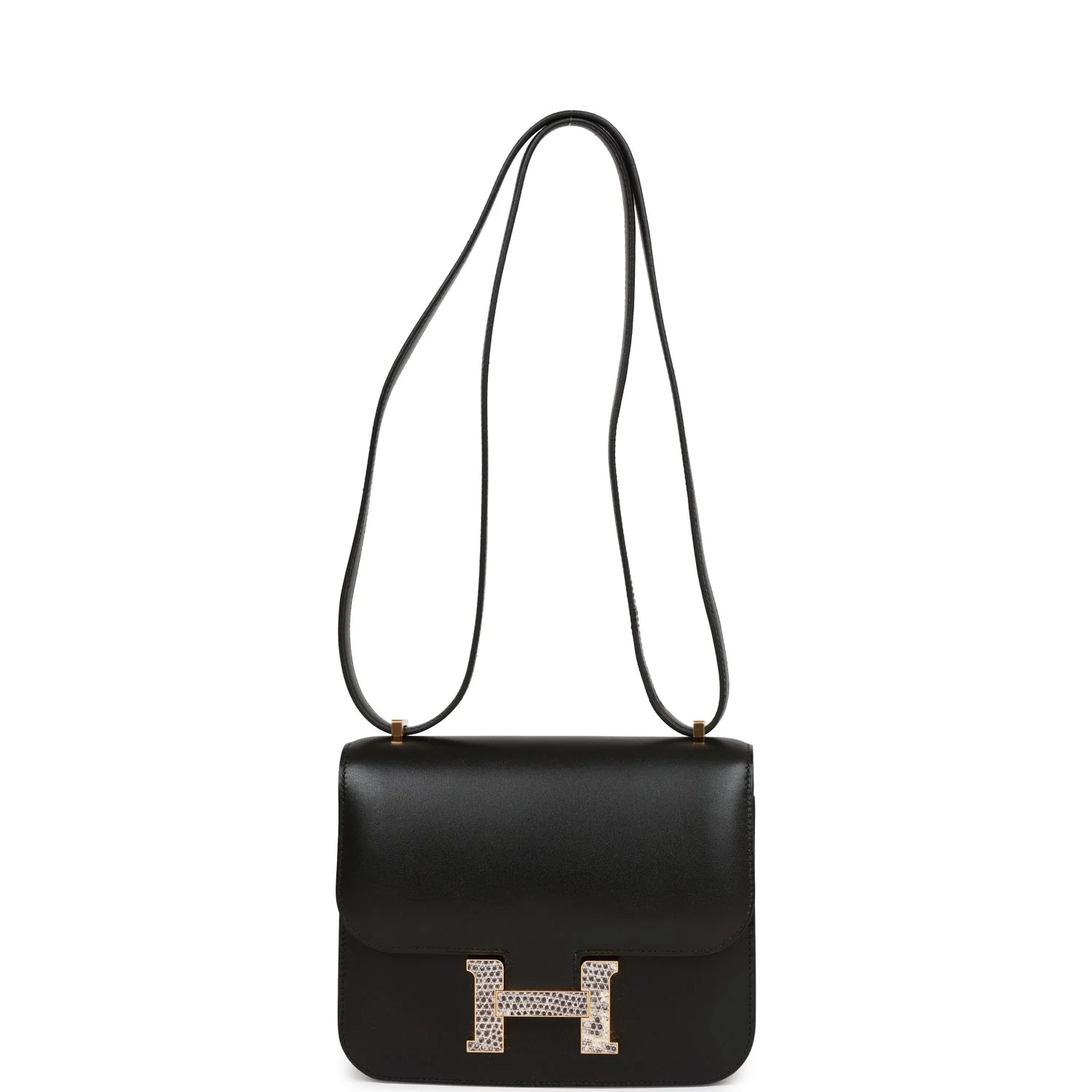 Hermes Constance 18 Black Tadelakt and Lizard Gold Hardware