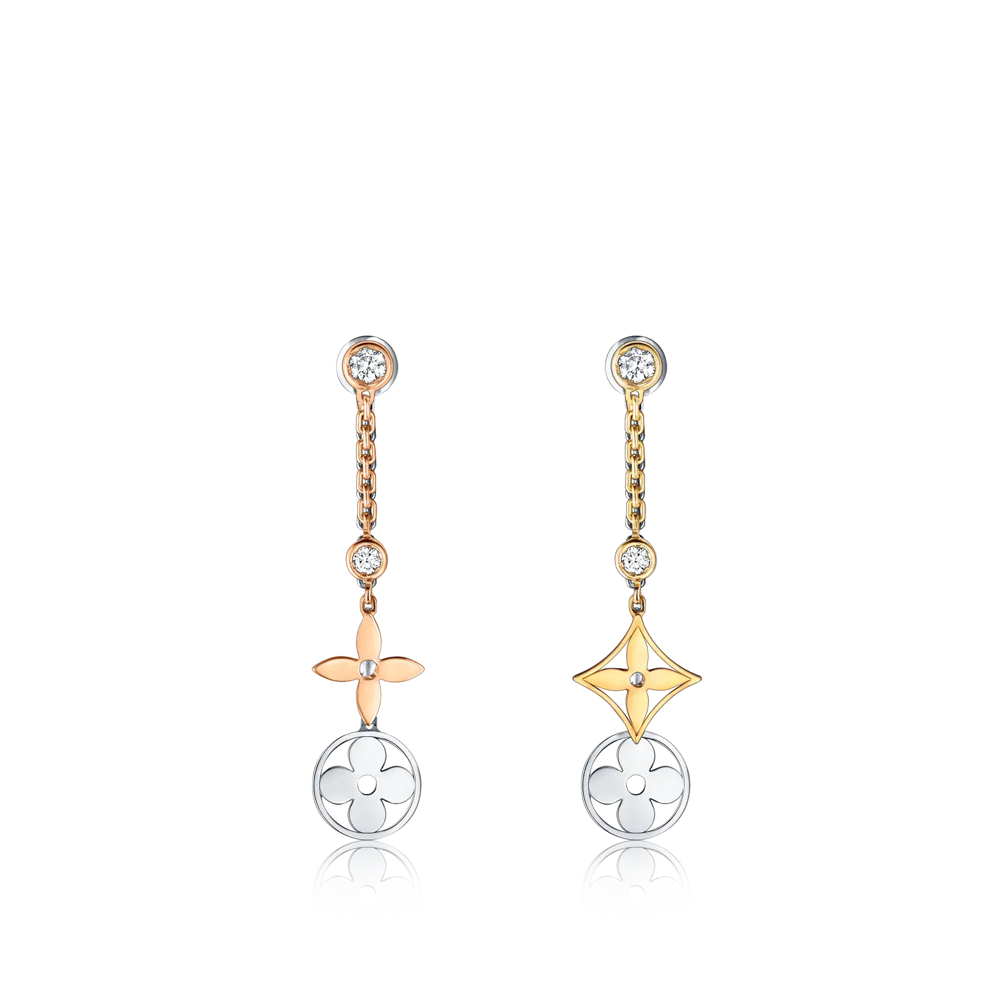 Idylle Blossom Tri-Colour Gold and Diamond Long Earrings