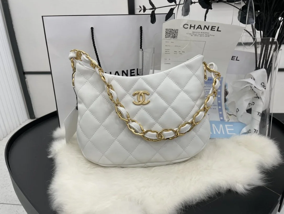 Chanel Hobo Handbag White For Women, Women’s Bags 9.4in/24cm