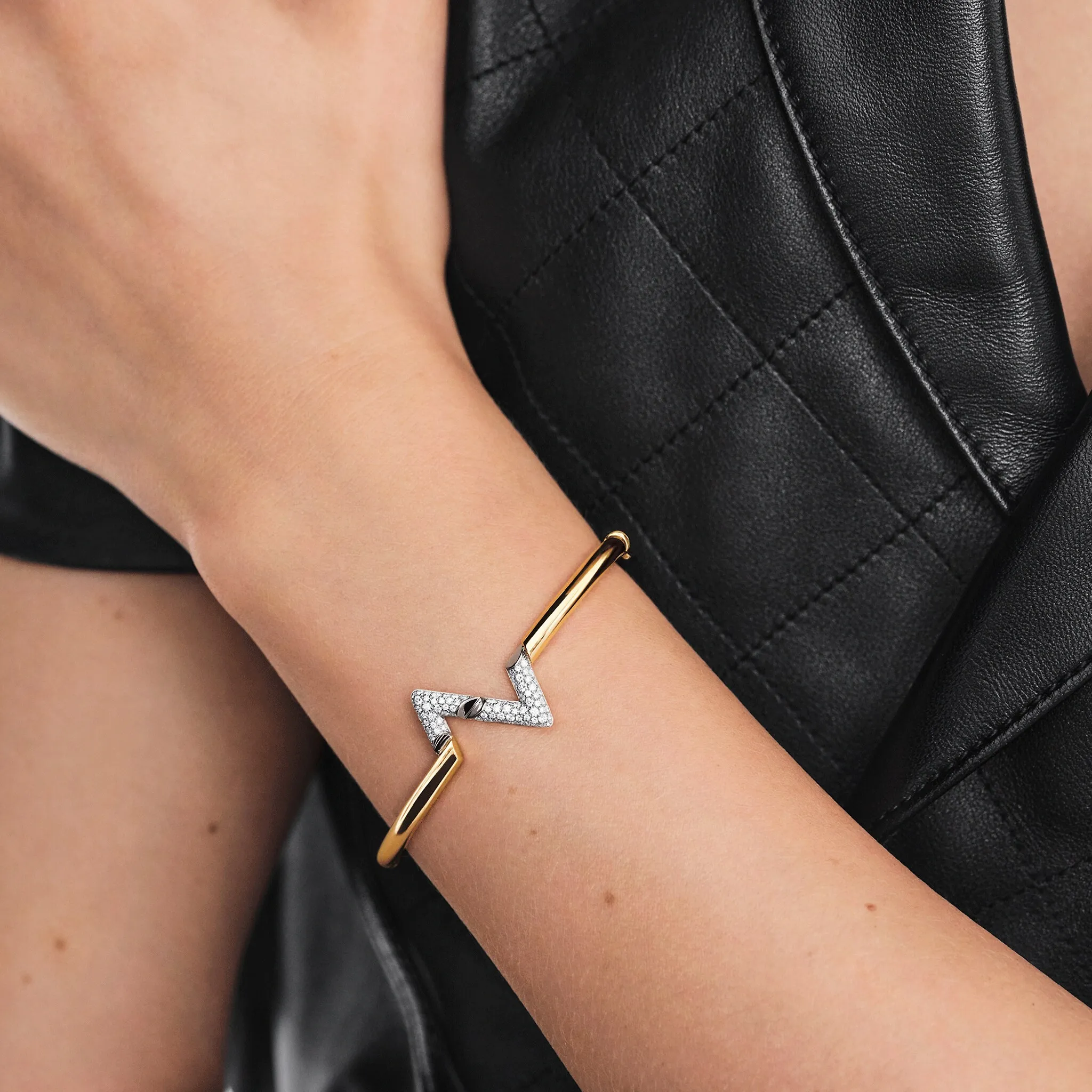 Louis Volt Upside Down Yellow and White Gold and Diamond Bracelets