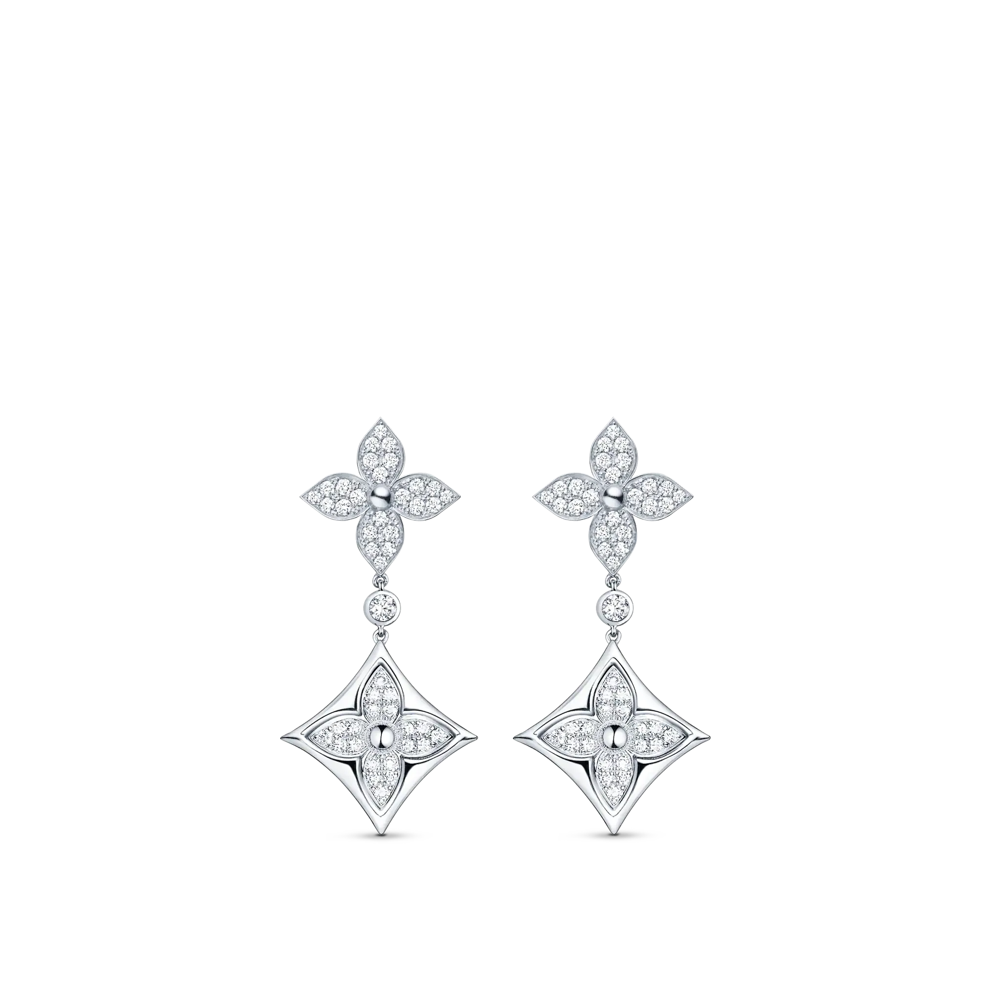 Color Blossom BB White Gold and Diamond Long Earrings