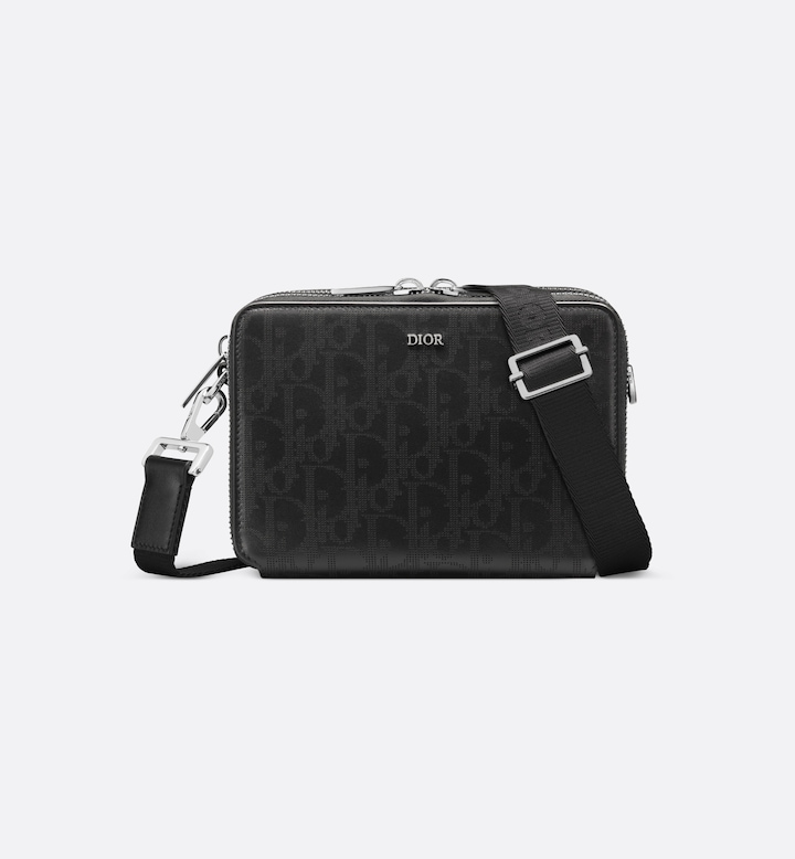 Zipped Pouch with Strap Black Oblique Galaxy Leather