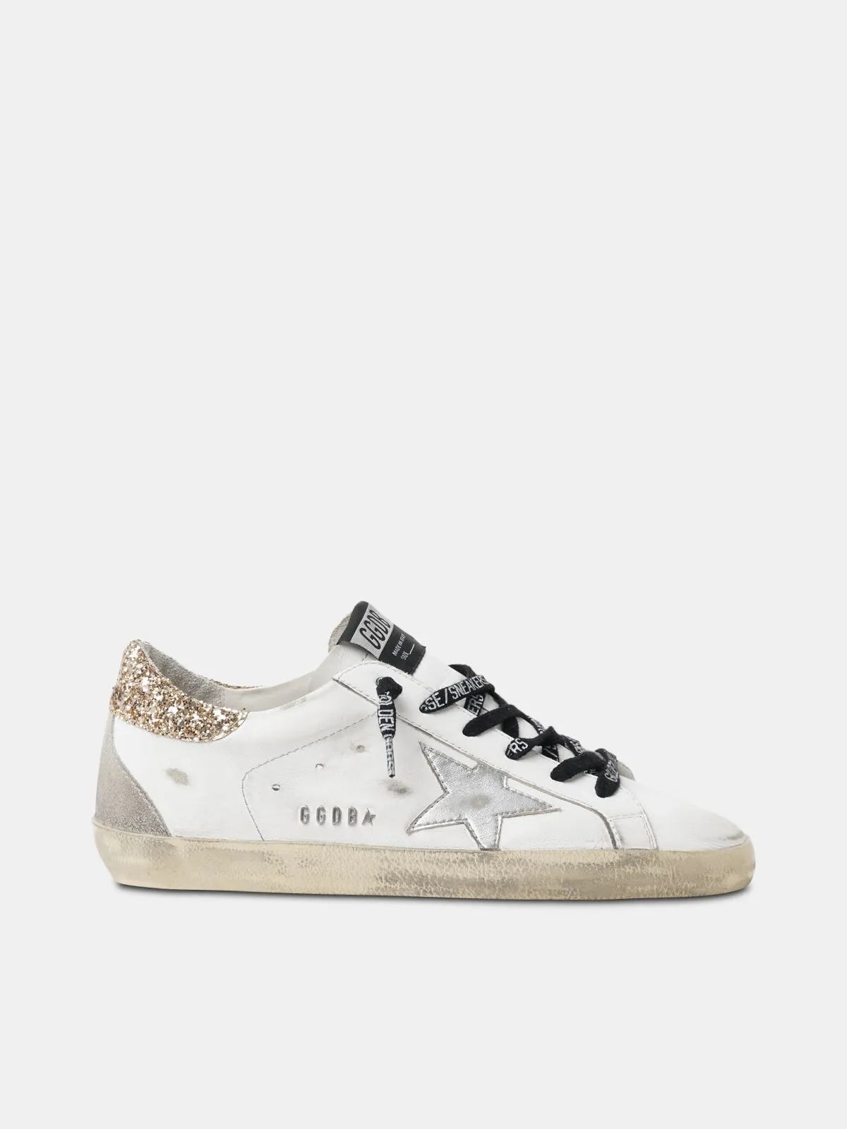 White leather Super-Star sneakers with glittery heel tab