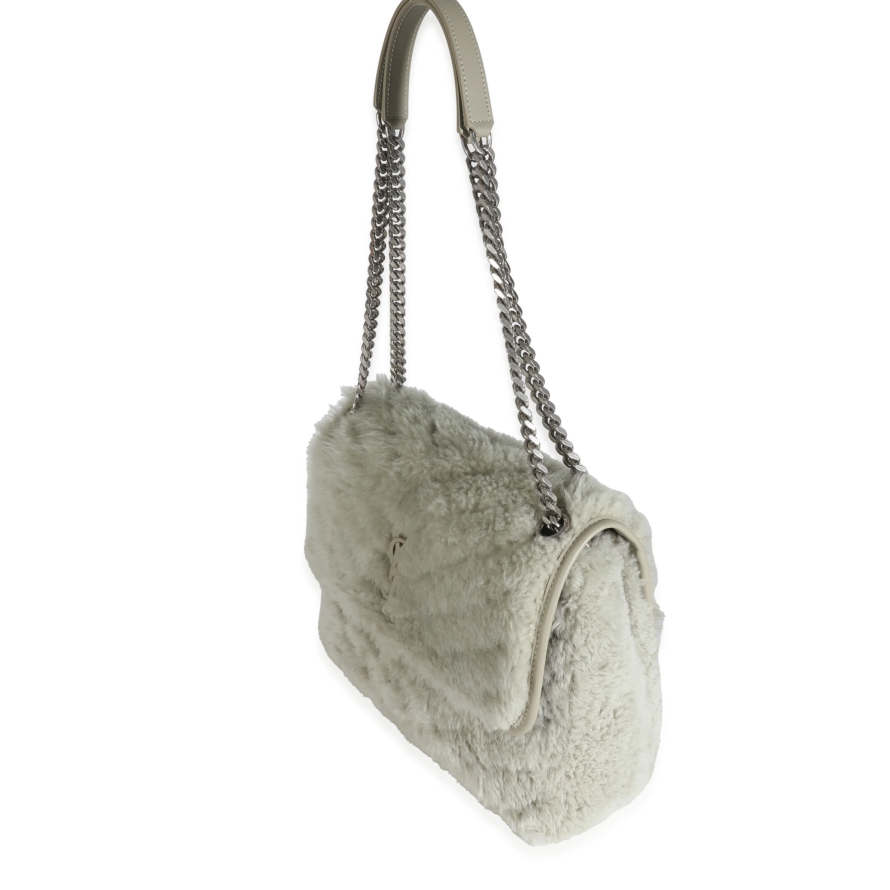 Saint Laurent Grey Calfskin Shearling Monogram Medium Niki Satchel