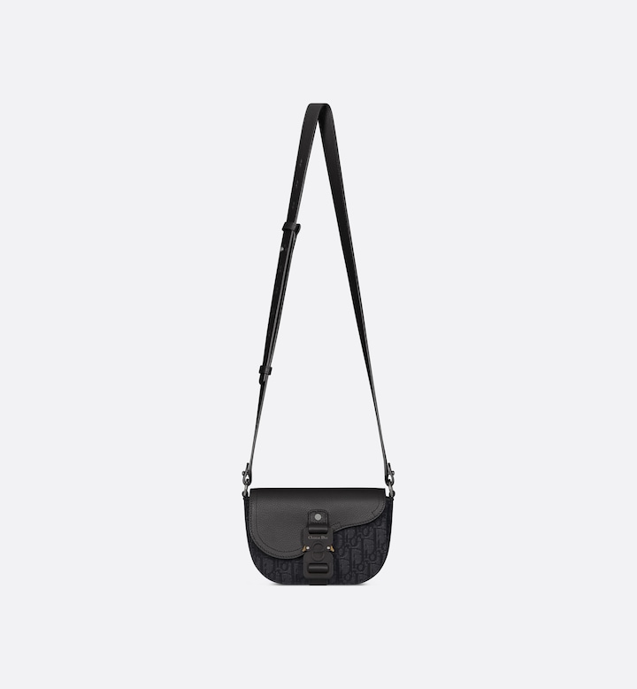 Mini Saddle Messenger Bag with Flap Black Oblique Jacquard and Black Grained Calfskin