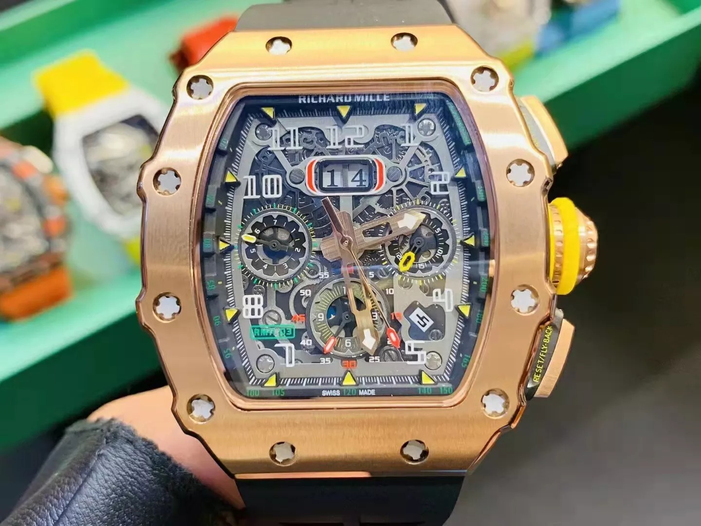 RM 11-03 Skeleton Dial Rose Gold Bezel Black Rubber Strap ZY 7750