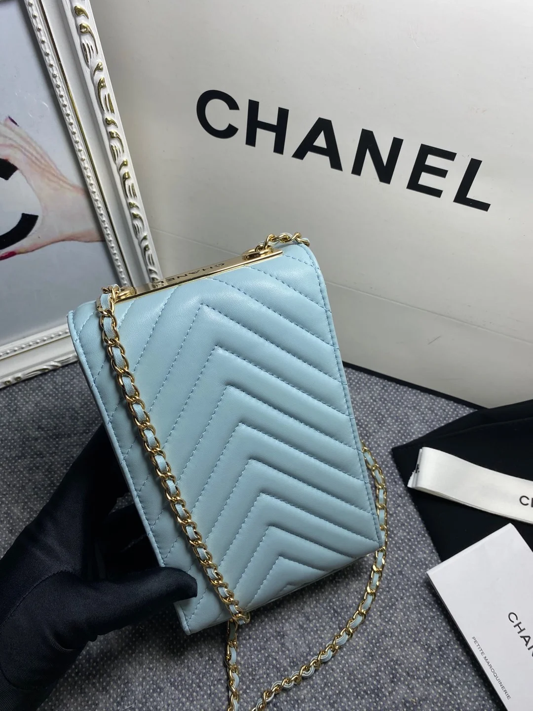 Chanel Chevron Trendy Cc Phone Light Blue Bag For Women 18cm/7in