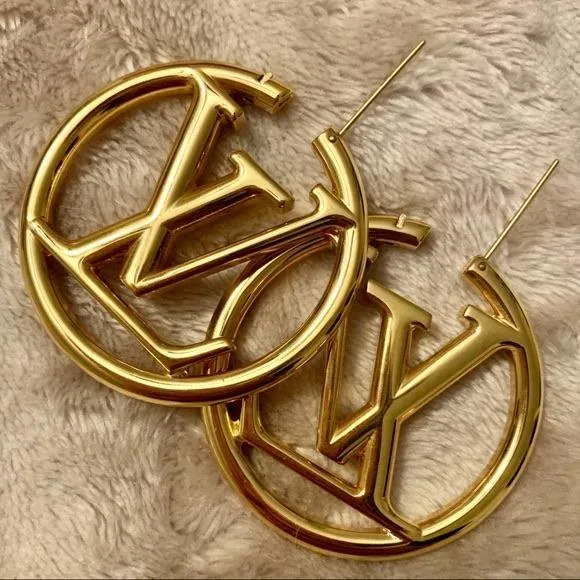 e Hoop Earrings Gold Metal | L Earrings |