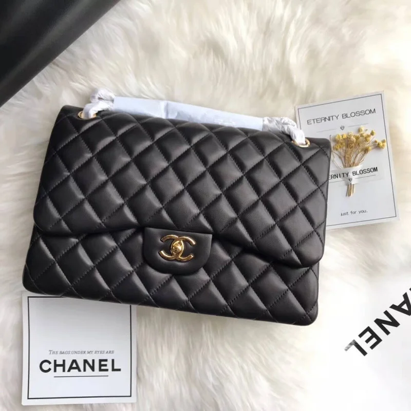 Chanel Lambskin 30Cm Class-Flap Bag A1113 Black
