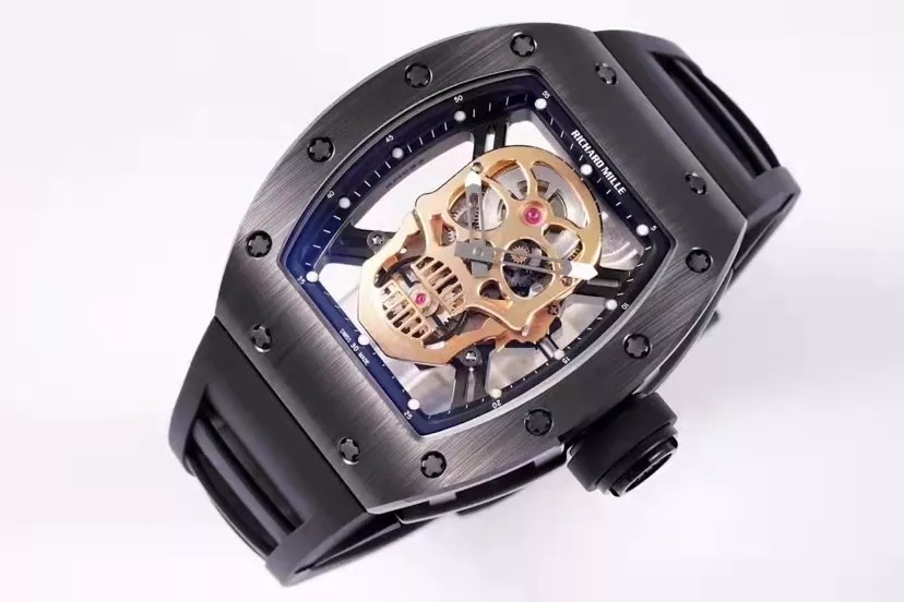 RM 52-01 Skull Golden Dial Black Bezel Black Rubber Strap JB Tourbillon
