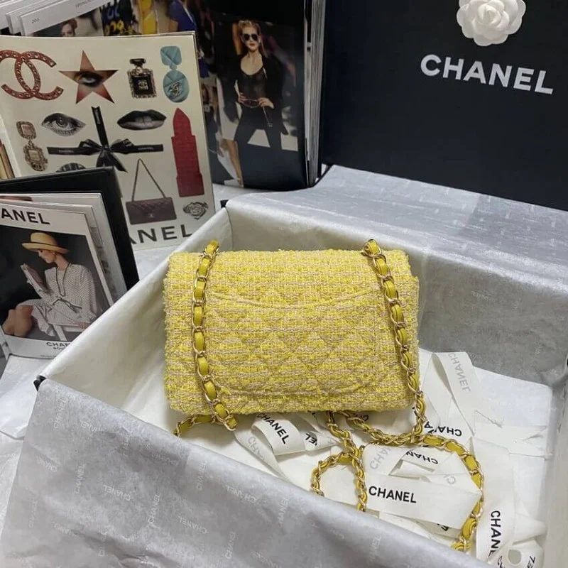 Chanel 20Cm Class-Flap Bag In Yellow Tweed 1116