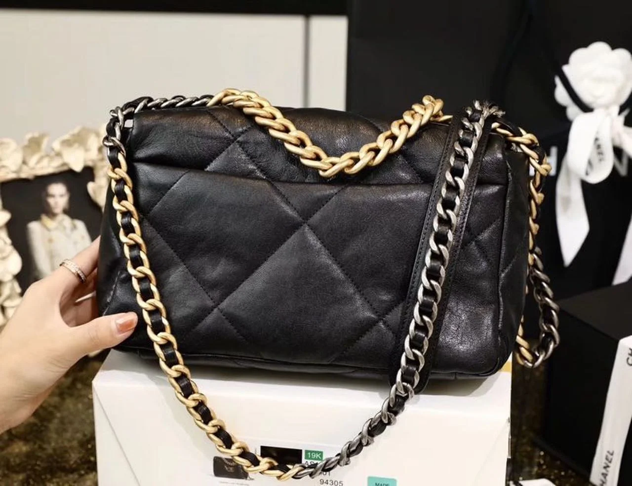 Chanel 19 Handbag 26cm Black For Women AS1160 B04852 94305