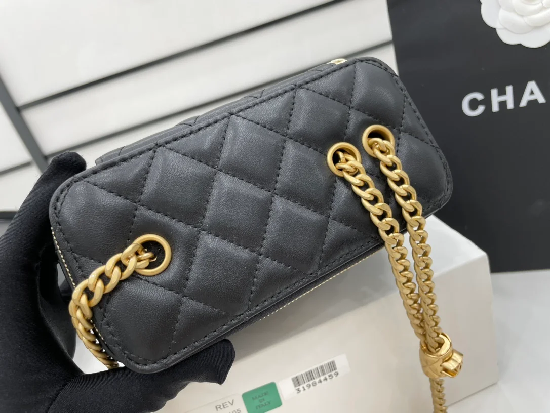 Chanel Small Vanity Case Black With Gold Zipper For Women, Women’s Bags 5.9in/15cm